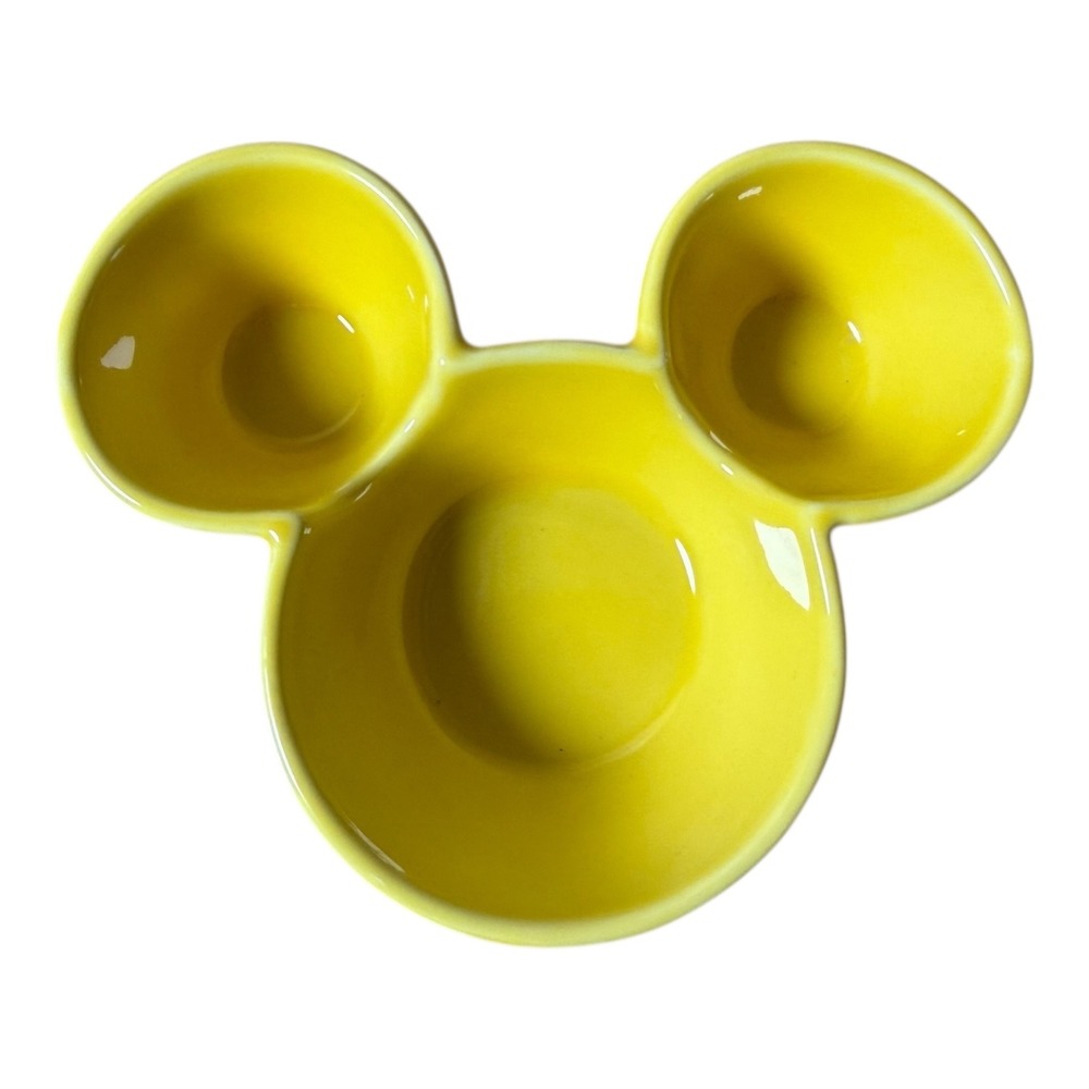 Disney Mickey Mouse Yellow Ceramic Snack Dip Appetizer Serving Trinket Dish 5.5"